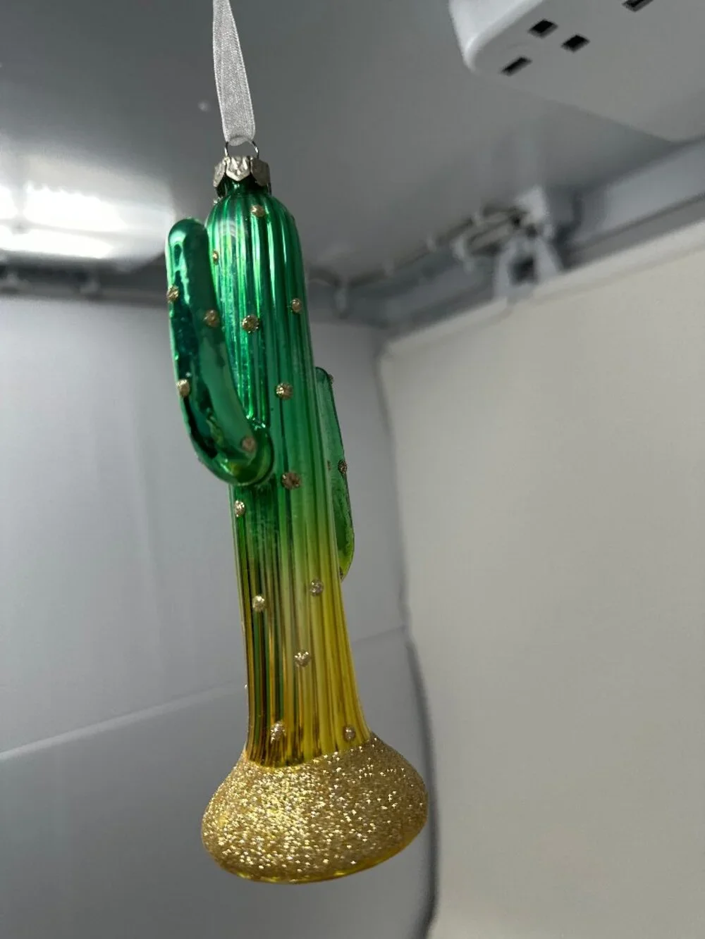 Glass Saguaro Cactus Christmas Ornament Green Gold Glitter Ombre Southwest Decor